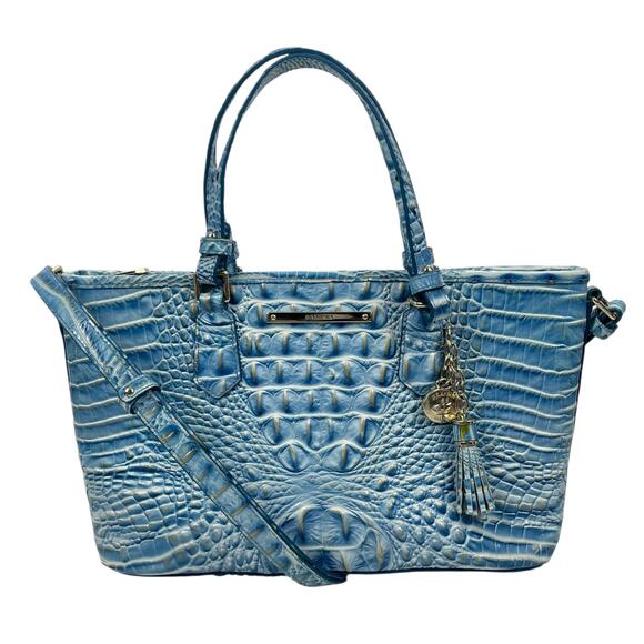 Brahmin Mini Asher Tote Satchel Bag Melbourne Cerulean Blue Croc Embossed - Picture 1 of 10